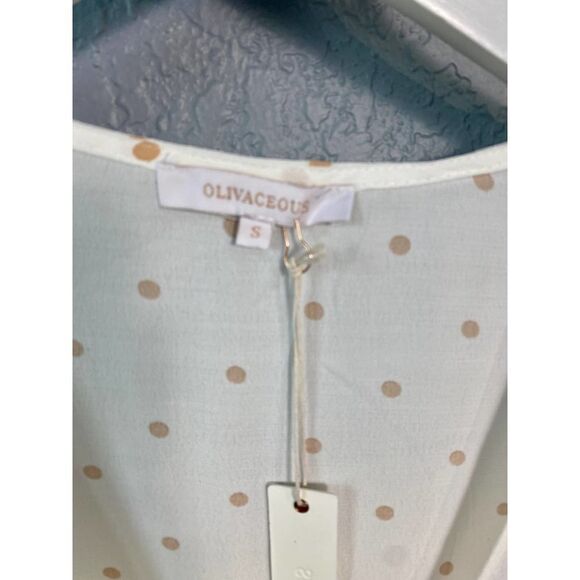 Olivaceous White Polka Dot Sheer Short Sleeve Tied Blouse Size Small NWT - Picture 5 of 7
